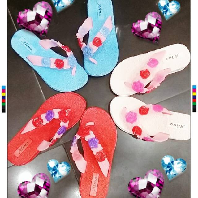 Sandal jepit cwek motif bunga Alina
