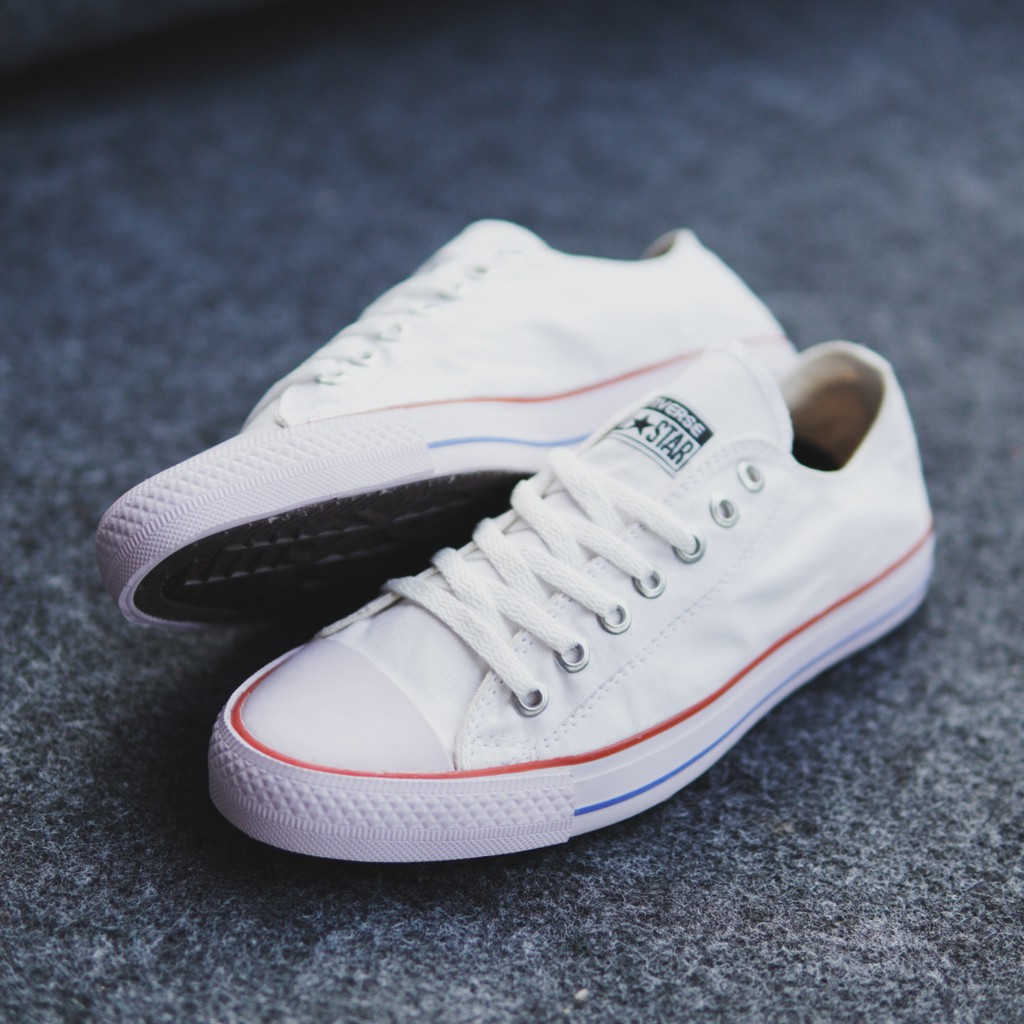 Sepatu Pria/Wanita Converse Allstar Pendek Putih List Merah Biru Casual Sneakers /Sekolah/Kuliah
