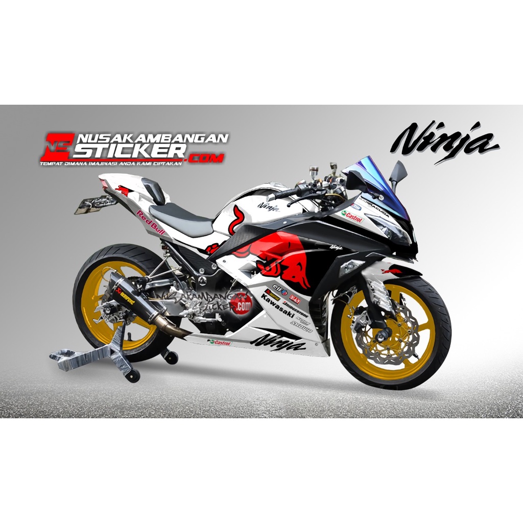 Decal Stiker Motor Kawasaki Ninja 250 fi Full Body Putih Banteng Grafis Racing Team Sticker Variasi 