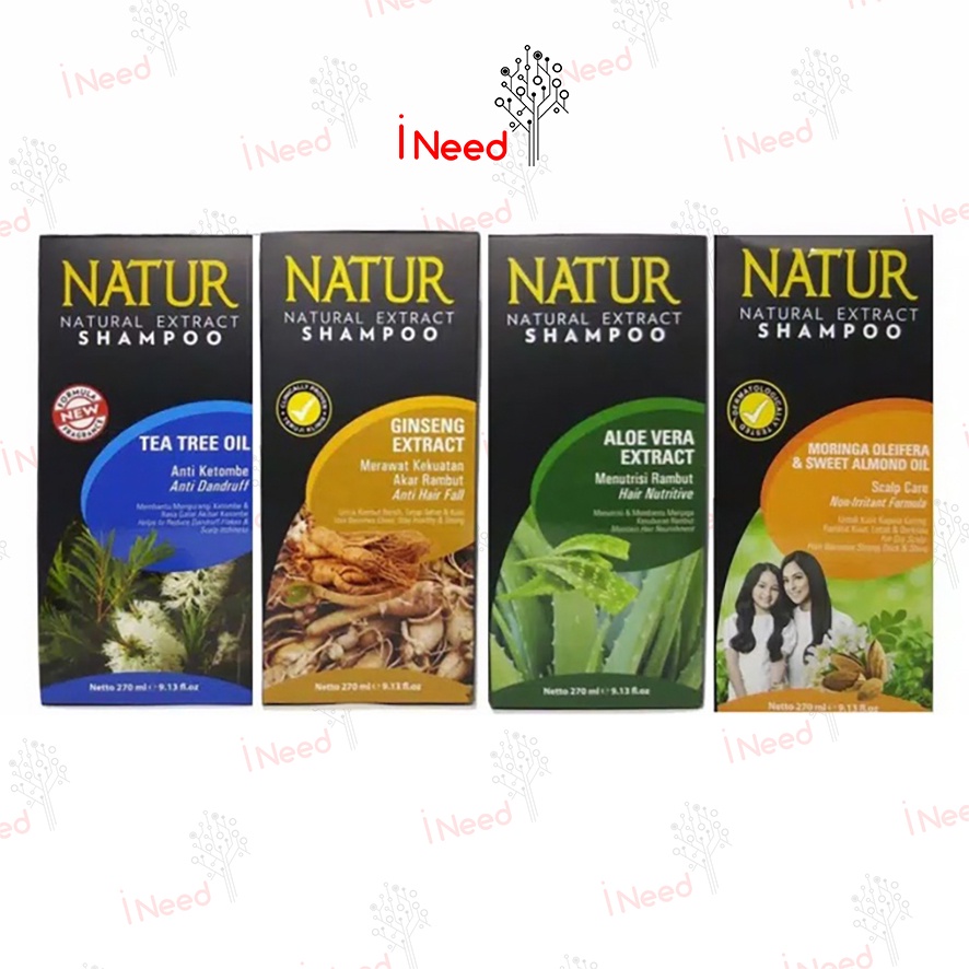 (INEED) NATUR Natural Extract Shampoo | Shampoo Herbal | Olive Oil | Gingseng | 80mL | 140mL | 270mL