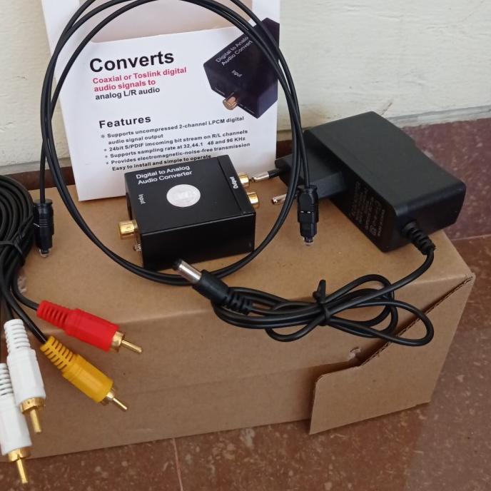 ◊ PAKET Converter Optik Audio to RCA + Kabel Optic Toslink dan Kabel RCA 3 to 3 untuk TV Ke Speaker