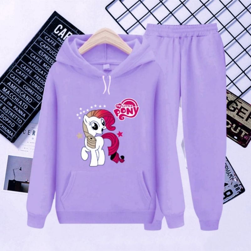 SETELAN HOODIE ANAK MODEL KEKINIAN LITTLE PONY/SETELAN CELANA PANJANG KUDA PONY/UMUR 3-16 TAHUN