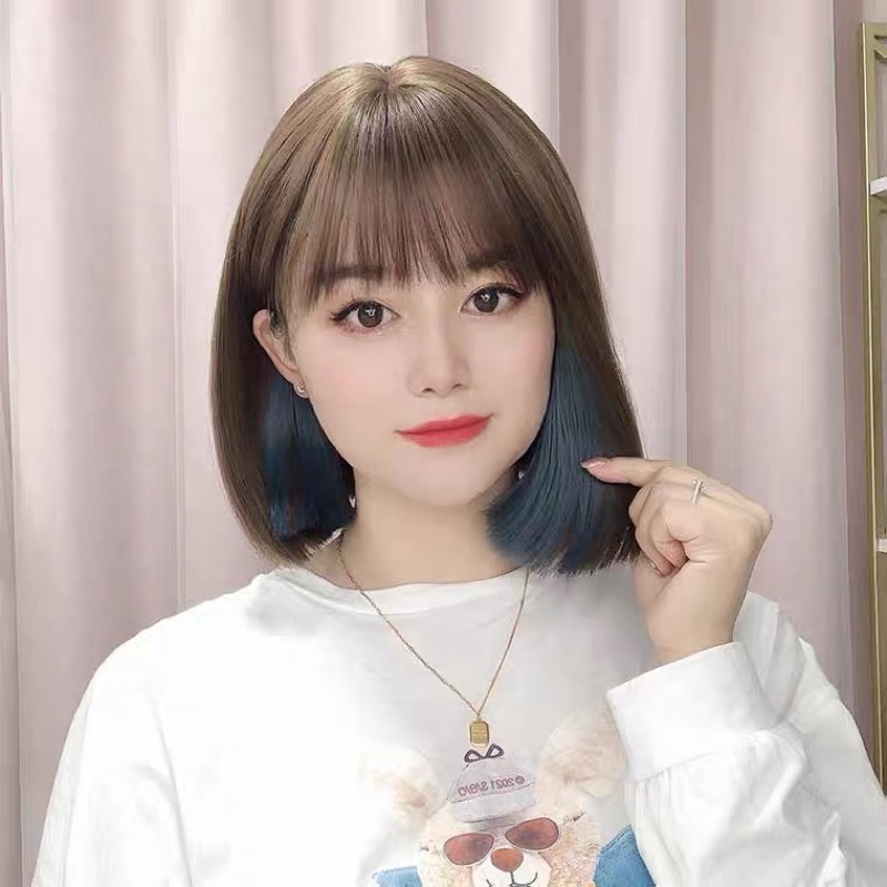 T25 full wig korean bobo cold brown highlight blue lisa 33cm