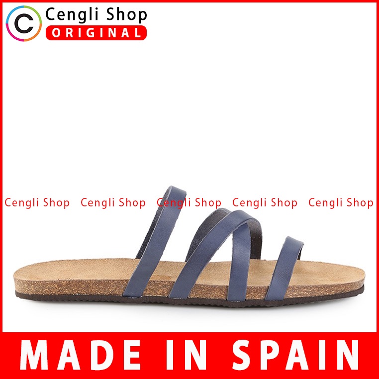 SANDAL SLIDE KULIT GRUNLAND WANITA ORIGINAL FLAT CASUAL BIRU GRW13