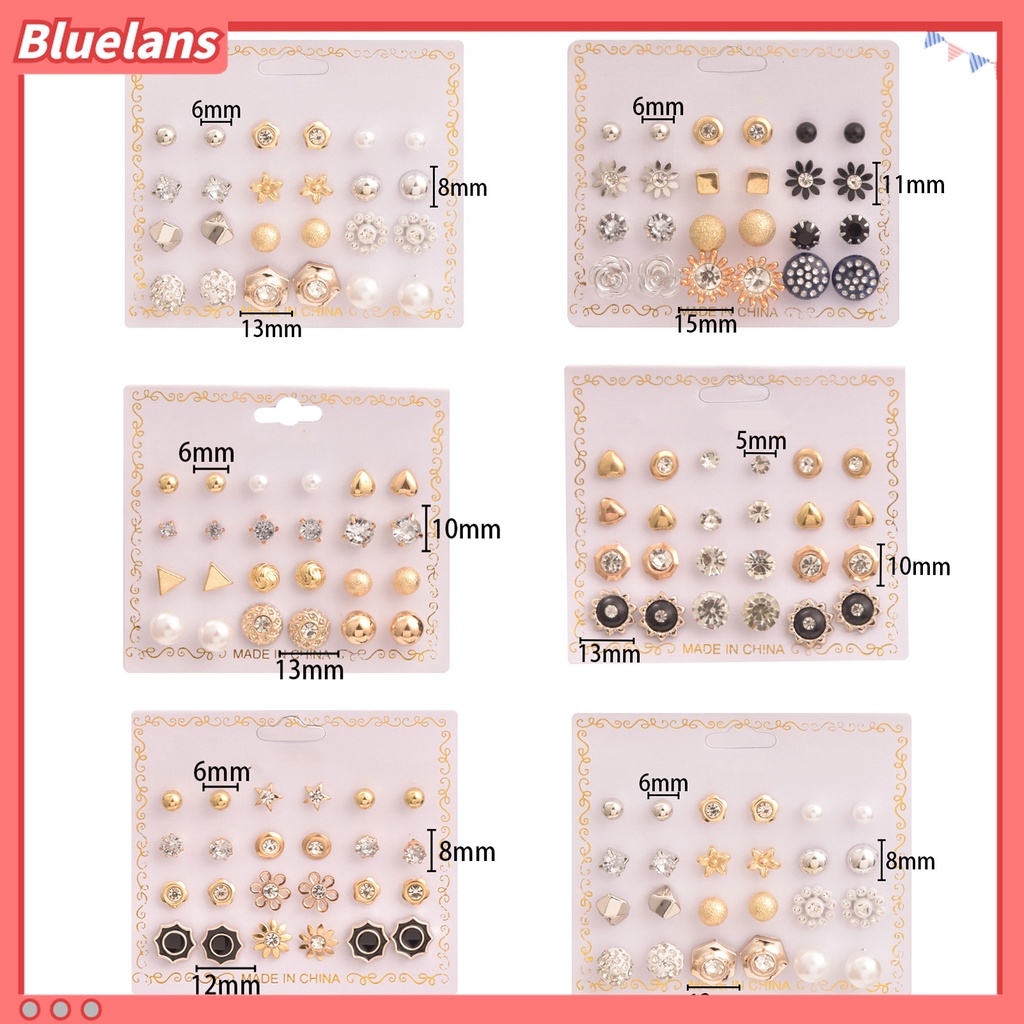 Bluelans 12 Pasang Anting Stud Bentuk Bola Geometris Aksen Mutiara Imitasi Gaya Korea Untuk Wanita