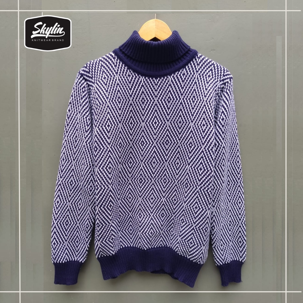 Turtleneck Sweater Diamond Pattern Sweater Leher Tiinggi musim Dingin