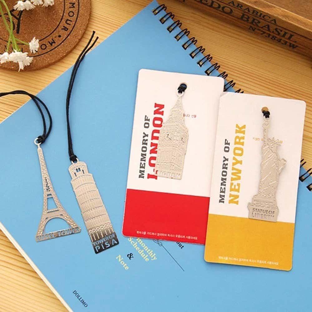 Agustina Big Ben Bookmark Hadiah Guru Pasokan Sekolah Patung Liberty Tanda Buku Bangunan Logam Menara Eiffel Vintage