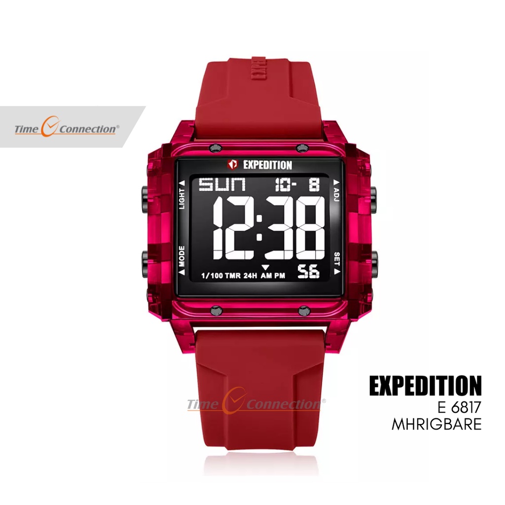 Expedition E 6817 MHRIGBARE Merah Transparan Original / Jam Tangan Wanita Pria Karet / Red Transpare