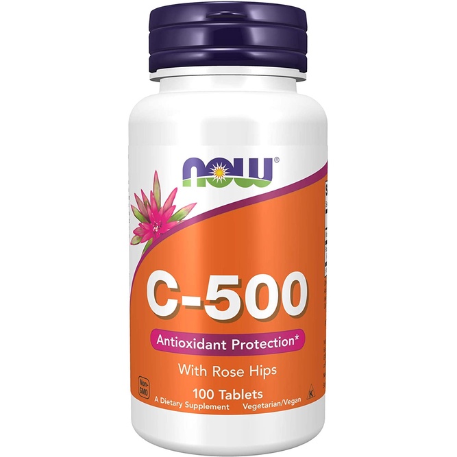 Now Foods Vitamin C Vit C 500 mg C-500 With Rose Hips BPOM 100 Tablets