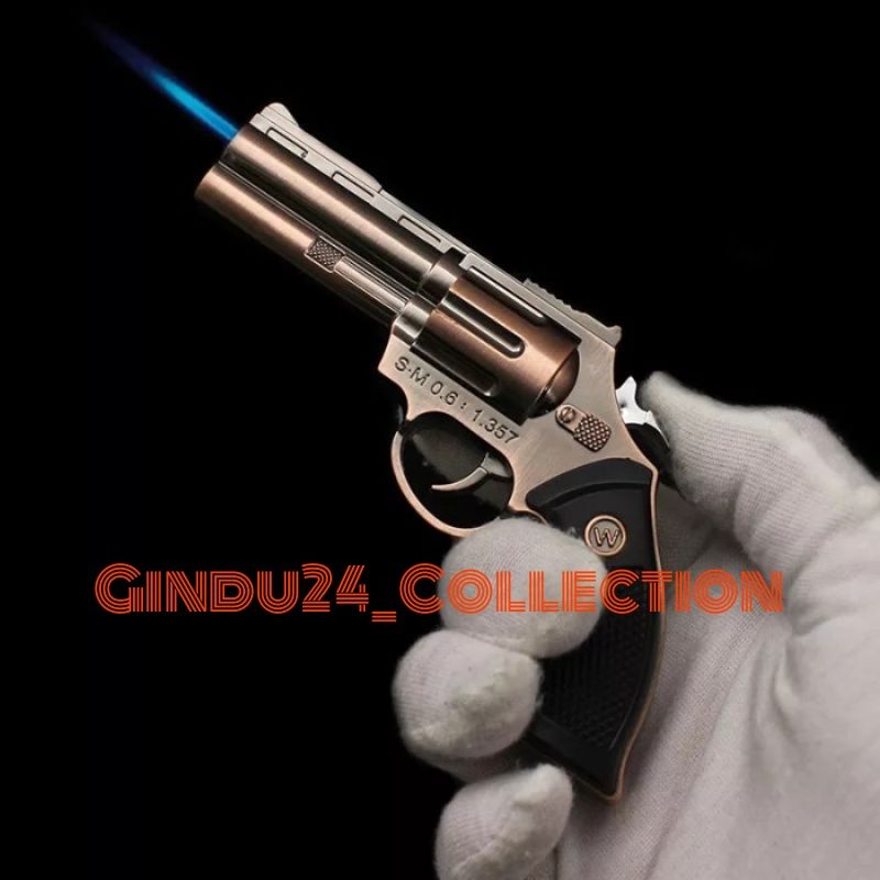 (COD)-Korek Api Model Pistol REVOLVER LASER BRONZE MANCIS LAS  LIGHTER UNIK | Simple Mudah di bawa k