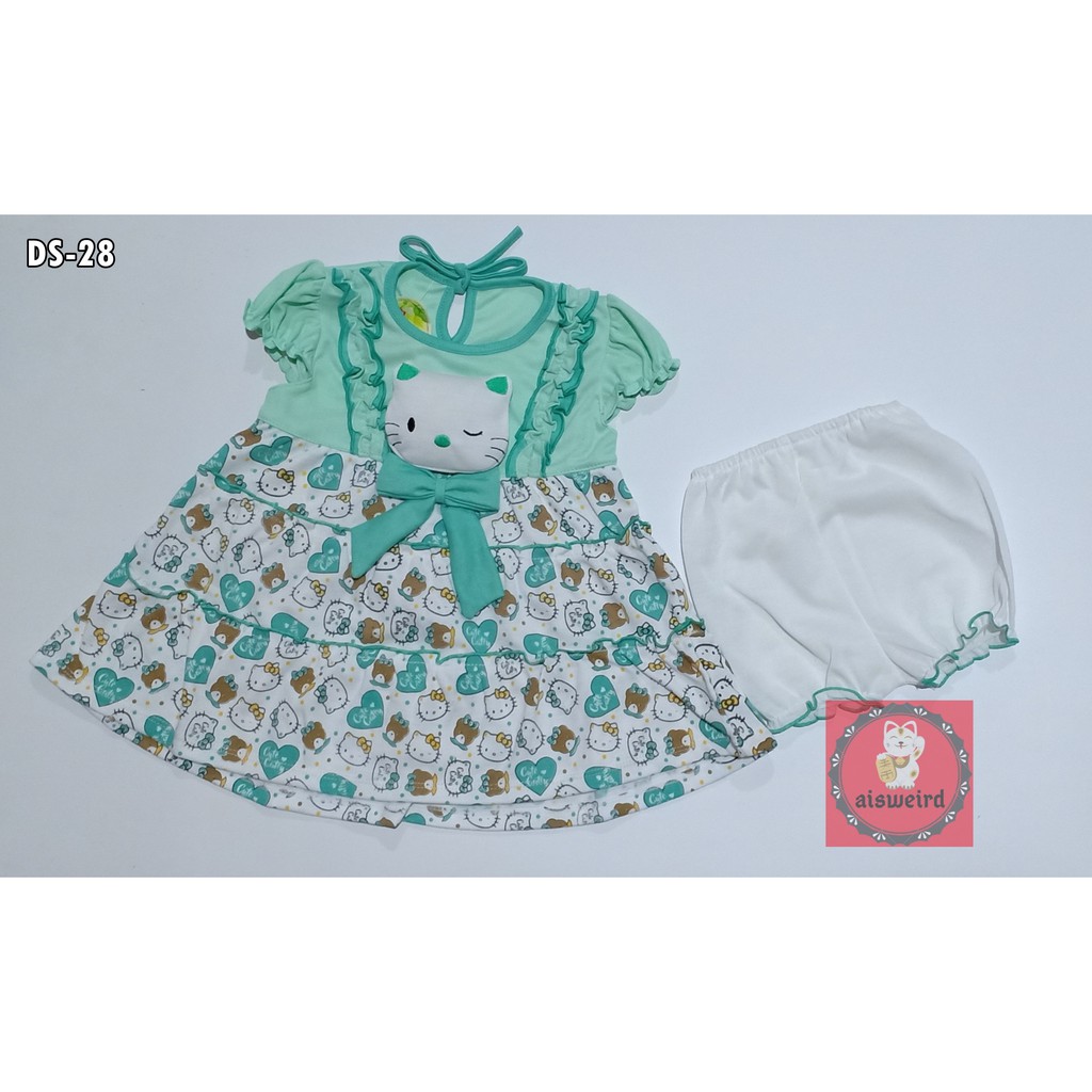 DS28 Dress Bayi Pendek Size 3-12 bulan Hello Kitty Busa Tori-tori