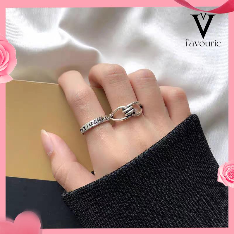 [COD]Minoritas desain cincin terbuka fashion wanita cincin fashion retro gaya keren kepribadian wanita finger ring set-FA