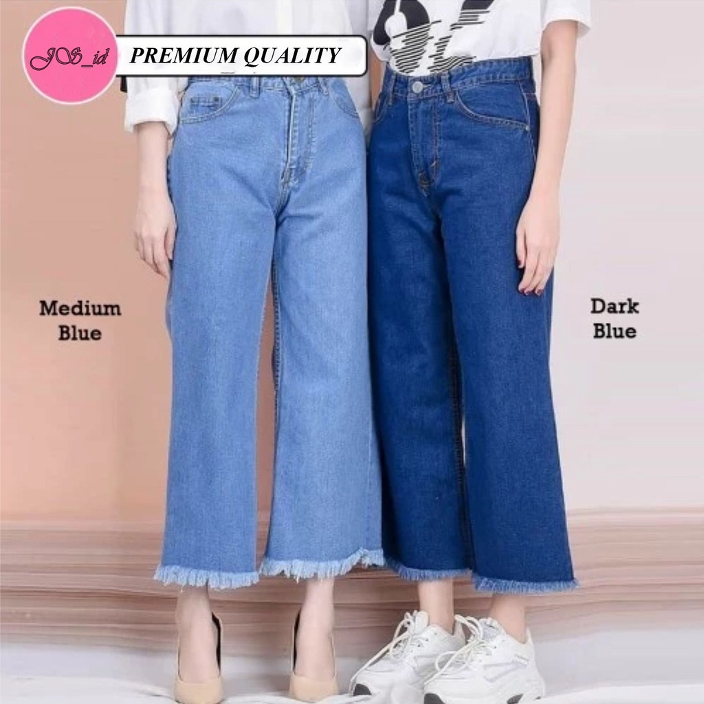 Celana Panjang Wanita Kulot Jeans Highwaist Tebal Kekinian