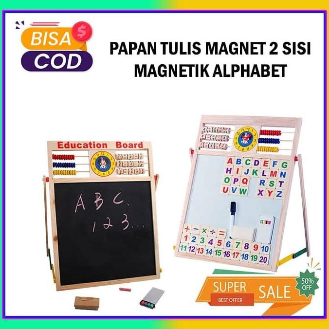 Papan Tulis Anak Berdiri Magnet 2 Sisi Hitam Putih / Papan Belajar