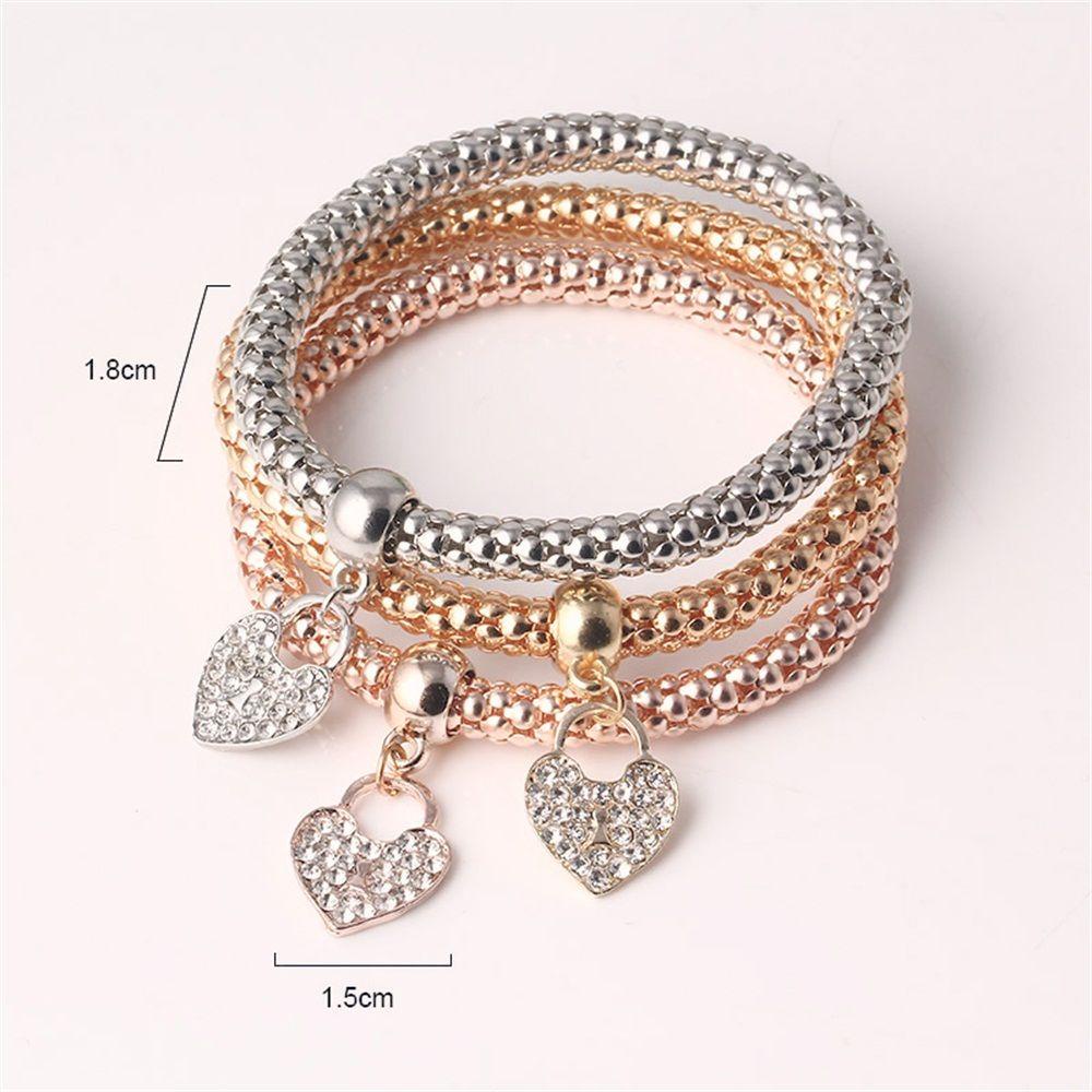 Solighter 3Pcs/set Multilayer Charm Gelang Fashion Susun Chic Liontin Kupu-Kupu/Hati