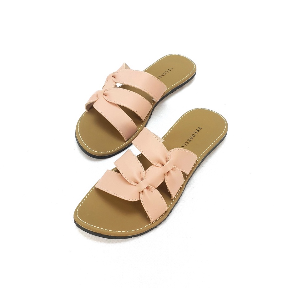 Sandal Kulit Wanita Sandal Slop Kulit Sintetis Sandal Flat Nonslip Anti Licin Velonesia - Alice