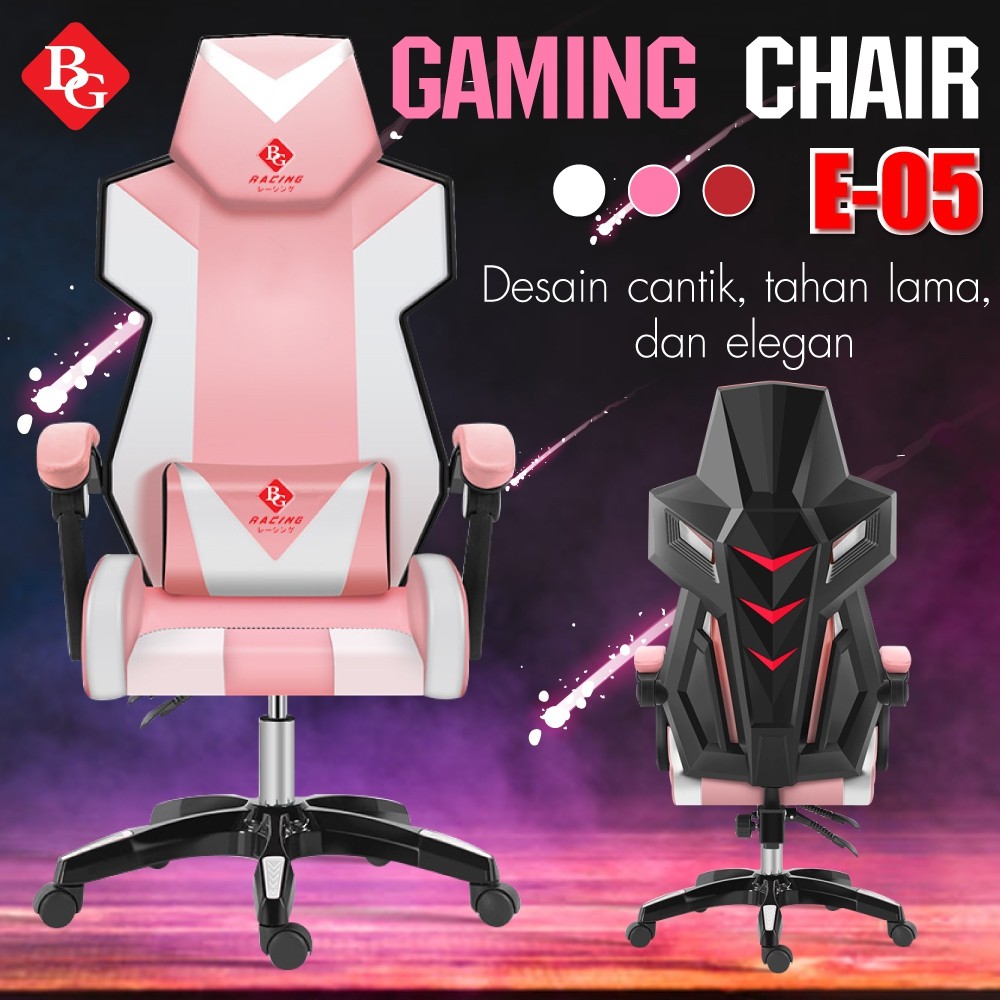 B G Kursi Gaming Gaming Chair Premium Gaming Chair Kursi Gaming Murah E 05 Polyamide Pink Shopee Indonesia