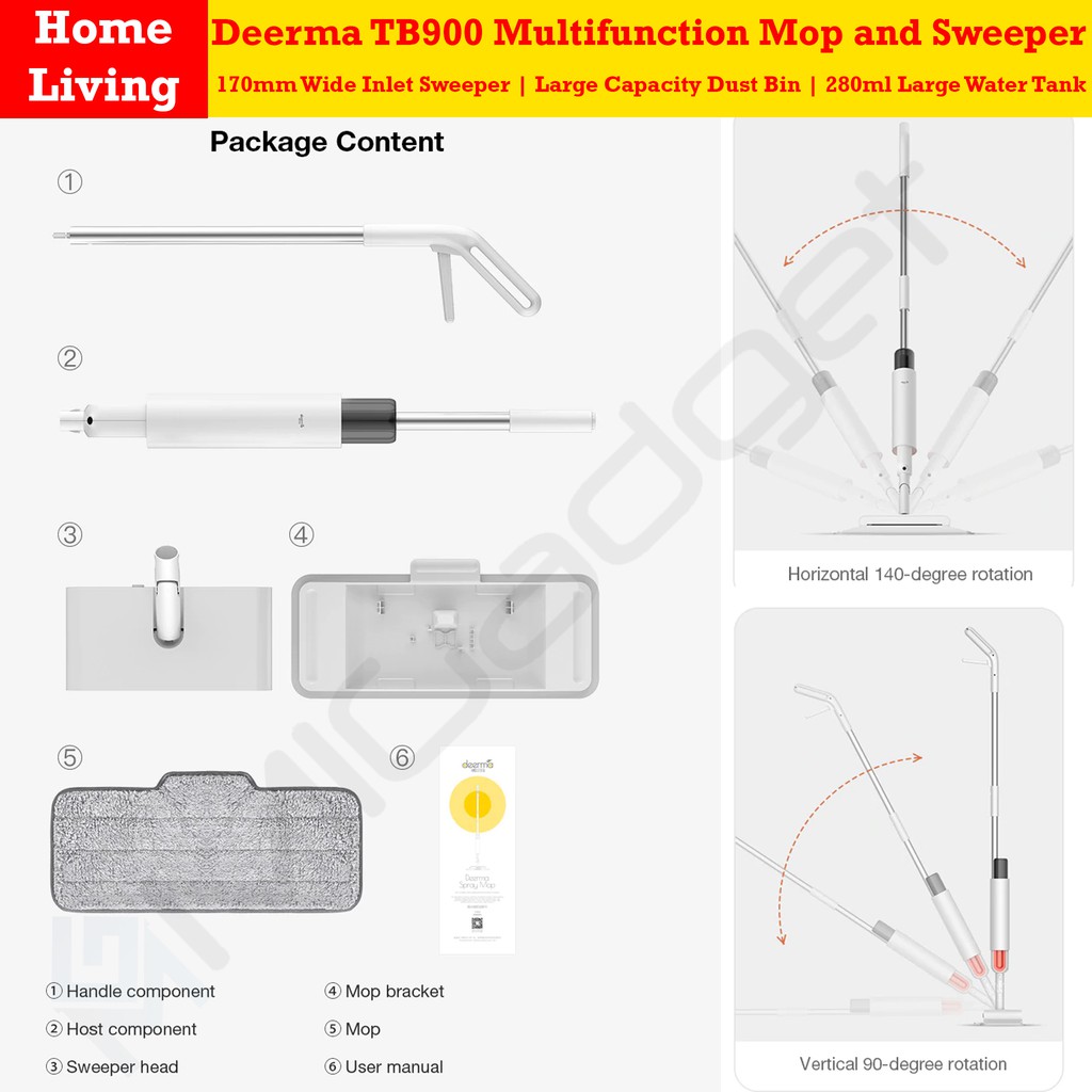 Deerma TB900 TB 900 Multifunction Mop Sweeper - Alat Pel dan Sapu