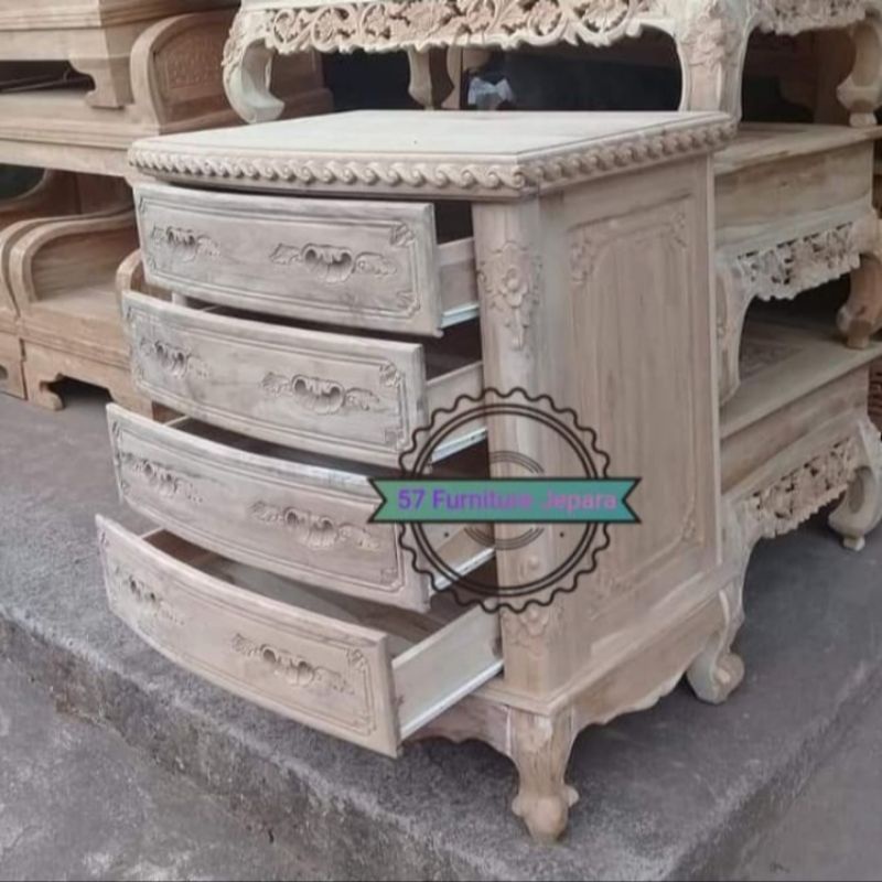 Nakas laci ukur Jepara - Lemari hias pendek kayu jati mentahan
