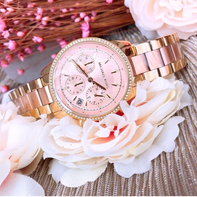 JAM TANGAN WANITA mk6475 chronograph ladies watch rosegold