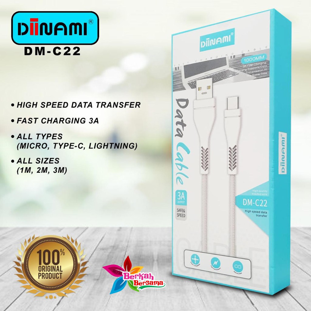 BM081 C22 DIINAMI Kabel data cable charger original ready Micro ip tipe c 1 2 3 meter 3Amper BB2612