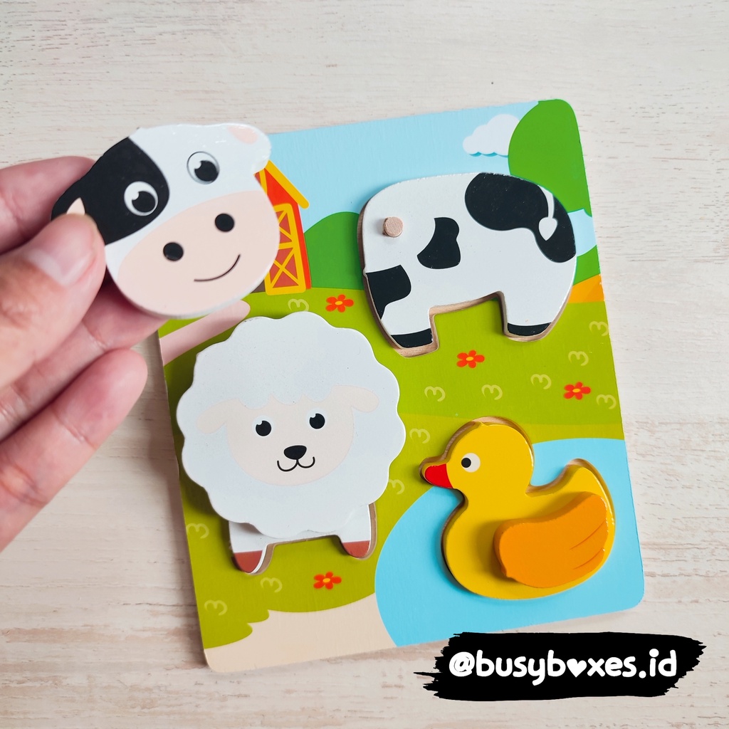 [busyboxes.id] Mainan Edukasi Puzzle Animals Farm Wooden Toys Wooden Puzzle Knob 3D Puzzle Mainan Montessori