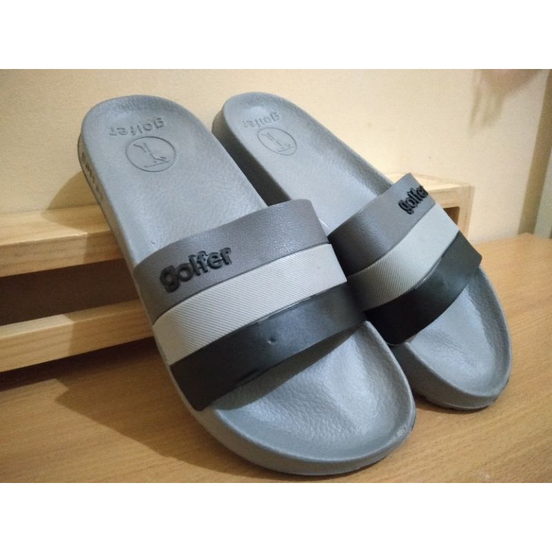 [PIKU] Sandal slop dewasa GOLFER SIZE 39-44 motif strip sandal slide sandal duramo-Abu