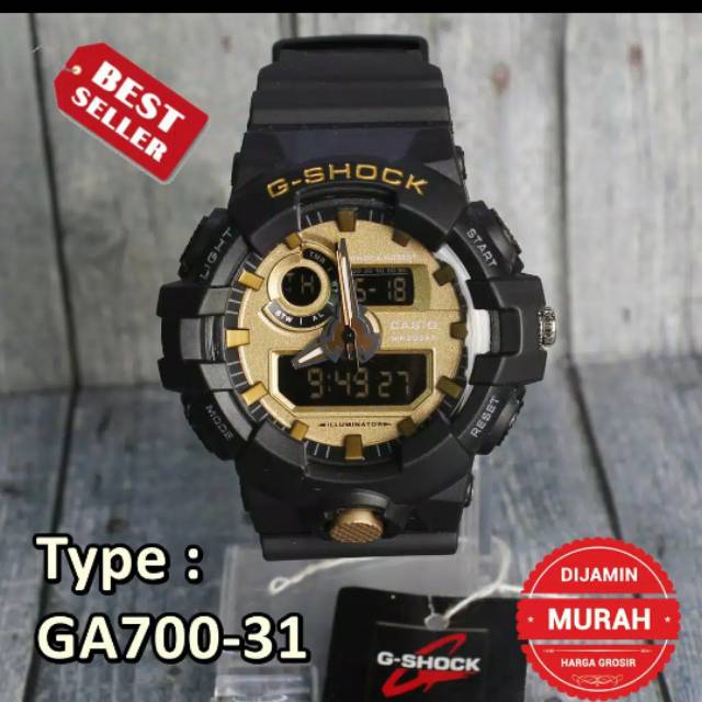 JAM TANGAN GSHOCK ANTI AIR GA700 HITAM GOLD KW 1