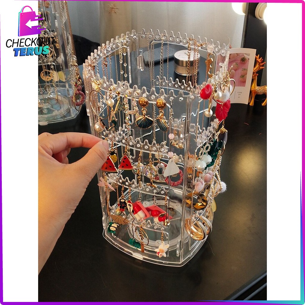 CT K20 Rak Anting Acrylic Putar 360 Derajat Rak Organizer Impor Tempat Perhiasan Kotak Penyimpanan Kalung