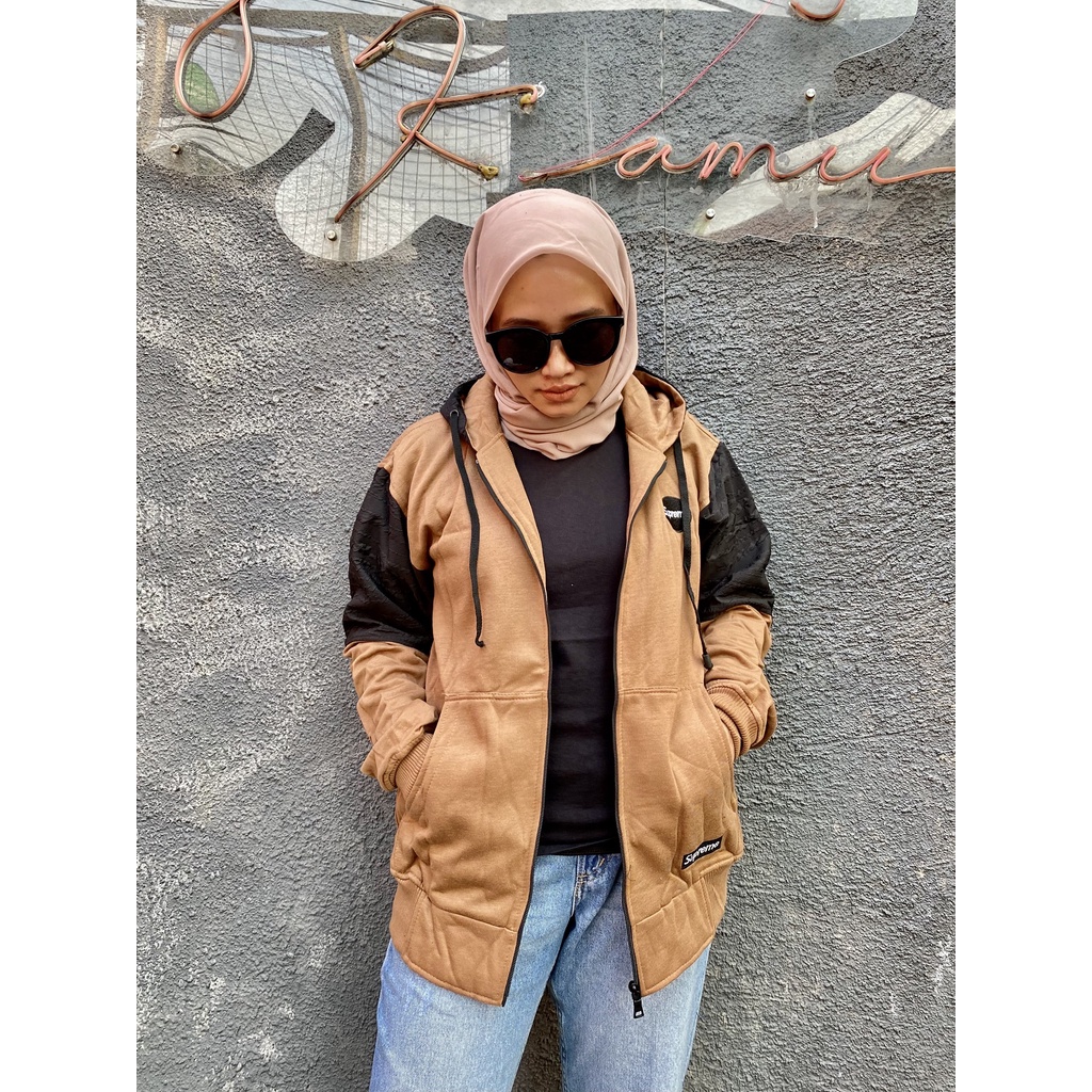 Jaket Sweater Zipper Bordir Kombinasi Qwilting MOCCA SUPRE-M