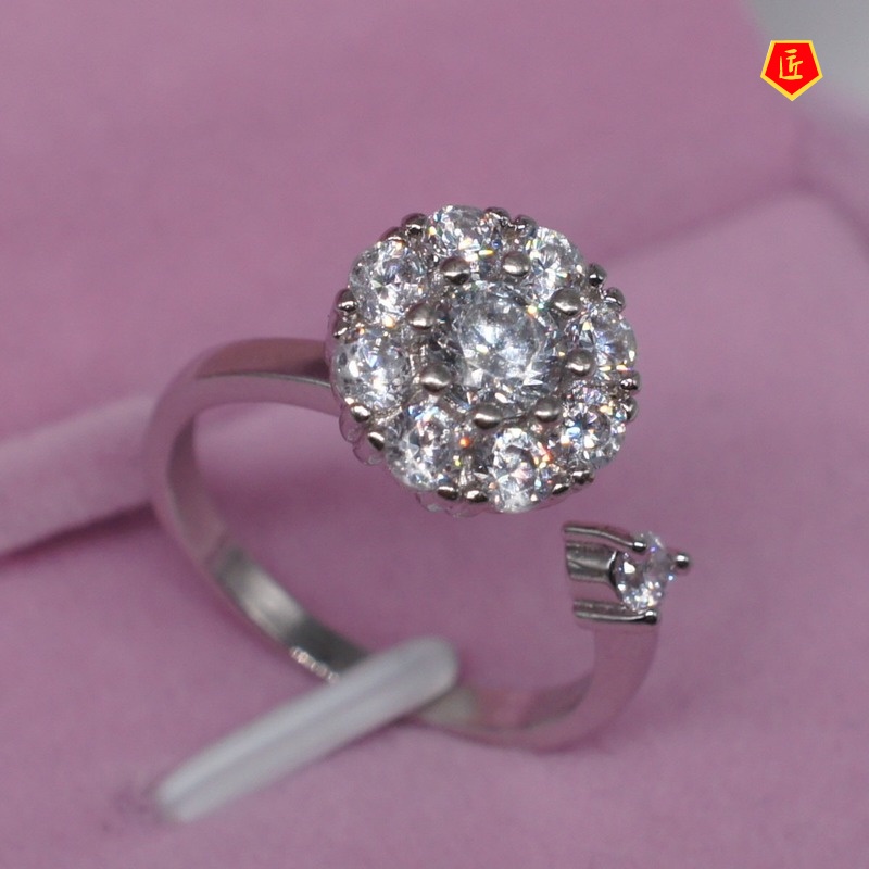 [Ready Stock]S925 Silver Flower-Shaped Diamond Ring