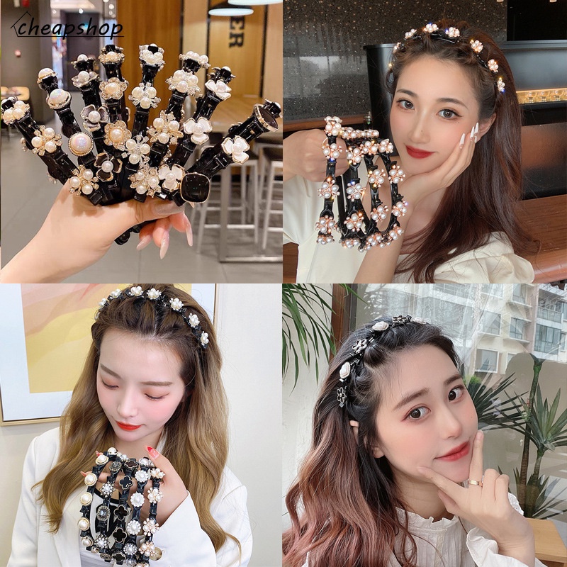 IFYOU Fashion Clip Headband Flower Pearl Hair Band Sweet Girls Convenient Hair Binding Women Headdress Hair Accessories