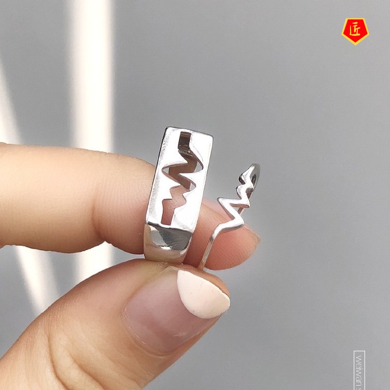 [Ready Stock]S925 Silver Couple Heartbeat Ring Simple Creative