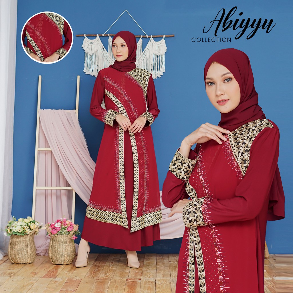 Abiyyuco - GL1030 | Gamis Abaya Turkey Hitam Elegan Turki Warna Warni Mewah Turky Terbaru  Bahan Jersey mix Ceruty dengan Bordir Renda dan Mote Swarovski