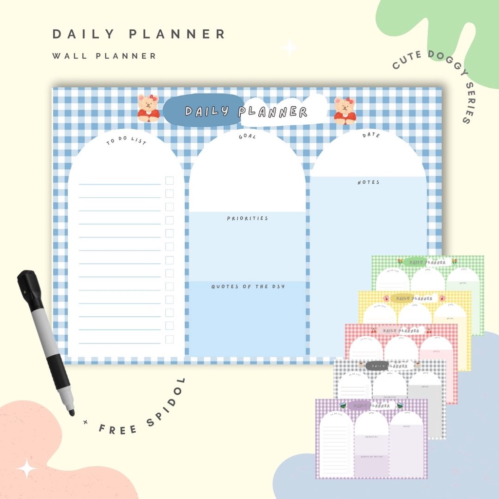 

Wall Planner Solucine - Picnic Series (2) - Daily Planner, Meal Planner, Habit Tracker - Free spidol + Reuseable - A3 / A4