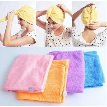 [ OBJ ] Handuk Keramas Handuk Kepala Hairtowel Handuk Turban Microbulu Handuk Kancing Kramas Handuk Rambut Onehand