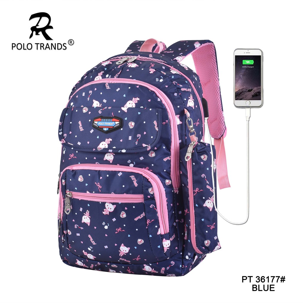 Polo Trands Tas Sekolah Anak Perempuan Gratis Pouch 36177 & 36178 Tas Anak-36177 Blue
