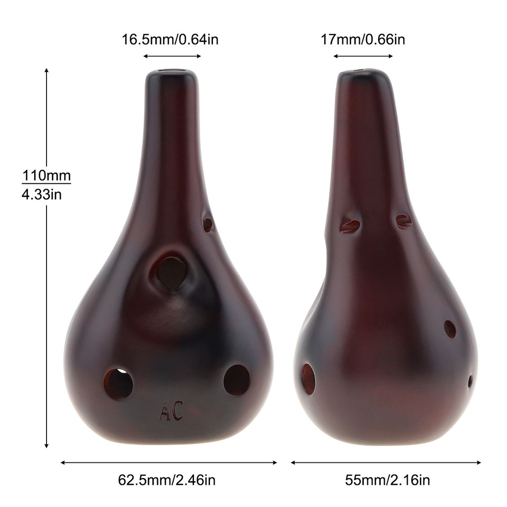 Ocarina Alto C Tone 6 Lubang Bahan Keramik Warna Hitam Dengan Tali Gantung Untuk Pemula