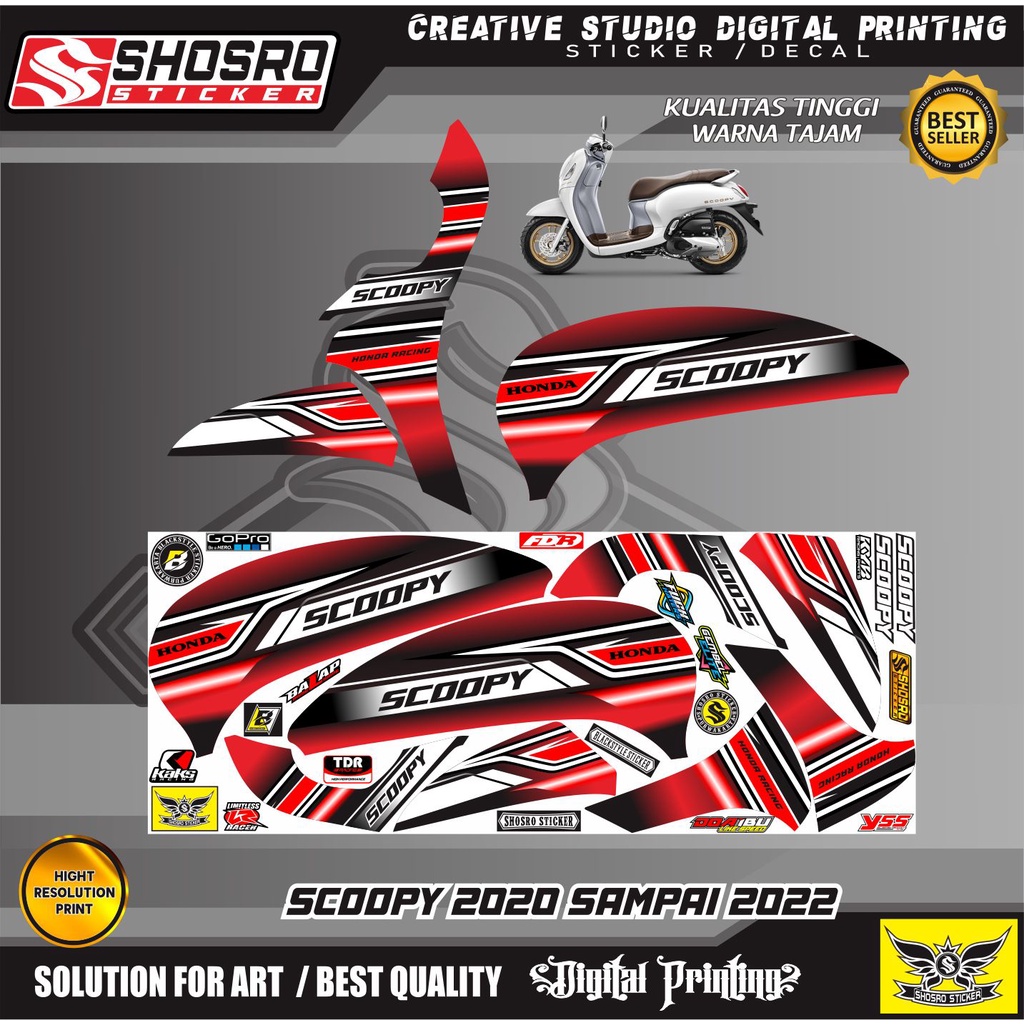MOTIF LIS STIKER COD-STRIPING VARIASI MOTOR HONDA SCOOPY NEW 2020-2022 MOTIF RACING SIMPLE MERAH HIT