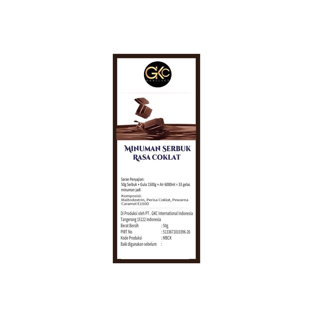 Bubuk Sirup Coklat / Chocolate Powder Syrup Serbuk Minuman Powder Drink GKC Heritage 50 gr