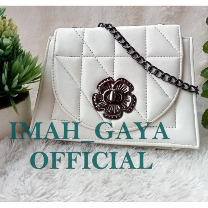 TAS SELEMPANG WANITA BAHAN KULIT SINTETIS TAS BAHU MODEL LOGO BUNGA WANITA  PRODUK IMAH_GAYA OFFICIAL/ TAS WANITA MURAH / TAS OOTD / BISA COD