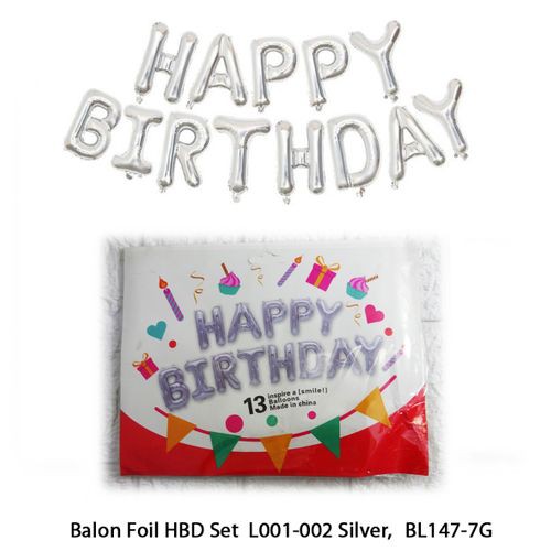 Balon Foil Huruf HAPPY BIRTHDAY SILVER, ulang tahun, perlengkapan pesta, balon huruf