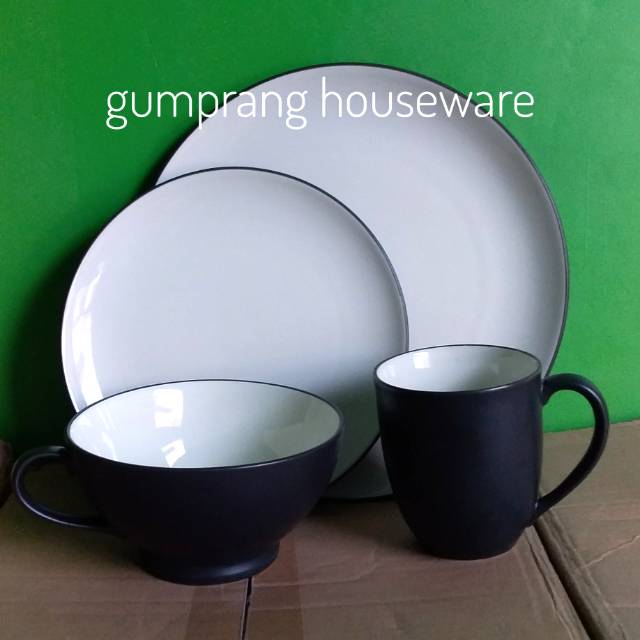 Dinner set piring makan, piring kue/salad plate rim, french cups, mug hitam graphite noritake