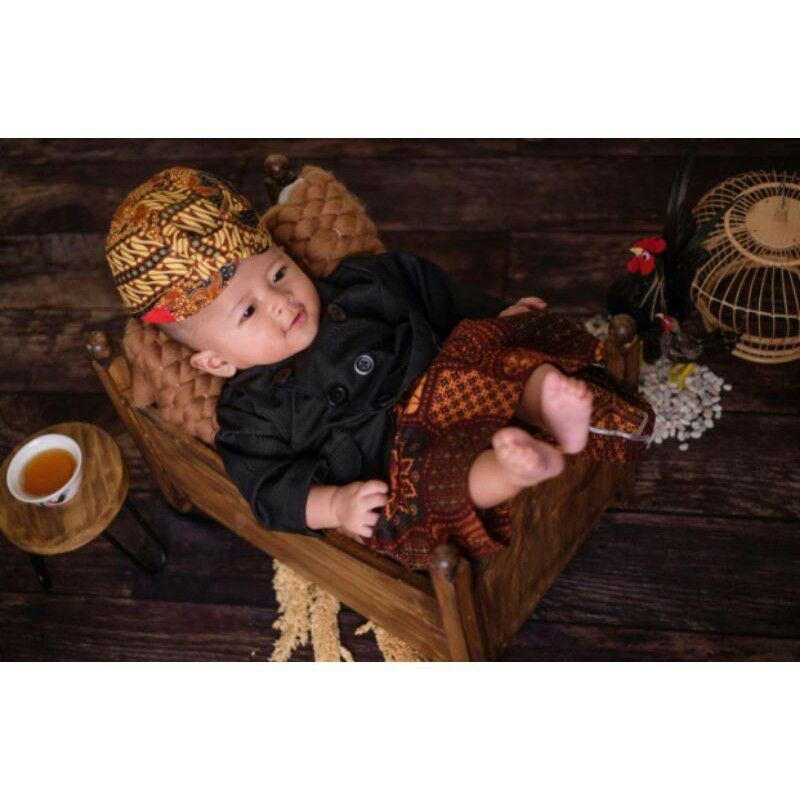 setelan beskap anak laki baju adat jawa bayi cowok newborn pakaian properti kostum photoshoot poto