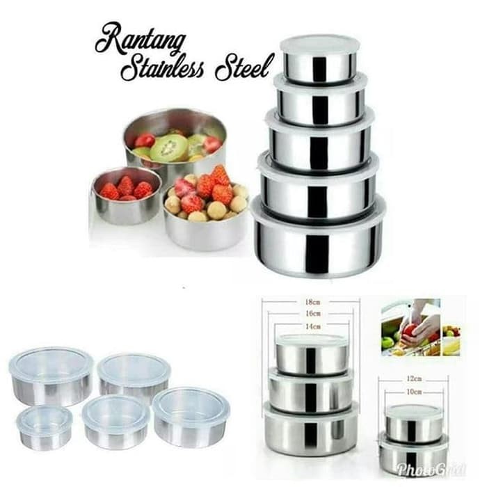 Fresh Box Rantang 5 Susun Stainless Steel Mixing Bowl 5in1 Lunch Box+Tutup Plastik Stainless Storage