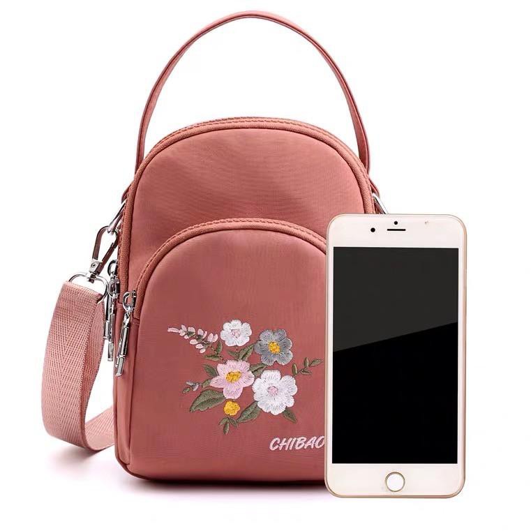 Nzs86Tas Wanita Import Jinjing dan Selempang CHIBAO Mini CB8186 8186 Y332 Bordir Bunga Parasut Super