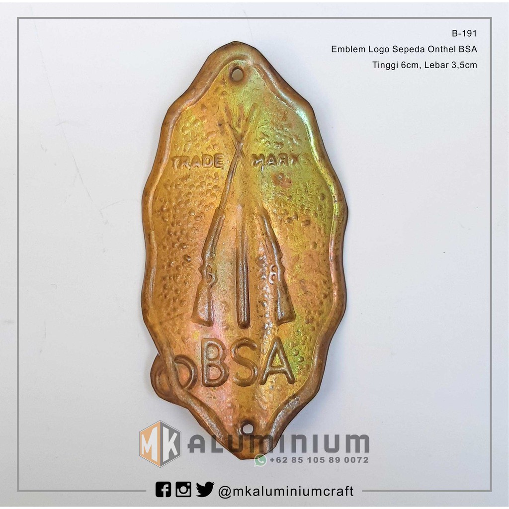 BSA - Plat Emblem Logo Sepeda Onthel Jawa Merk BSA - B191 - MK Aluminium