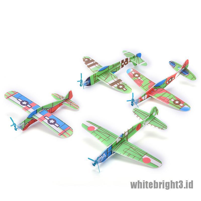 (white3) 12pcs / Set Mainan Pesawat Terbang Glider Bahan Busa Untuk Anak DIY