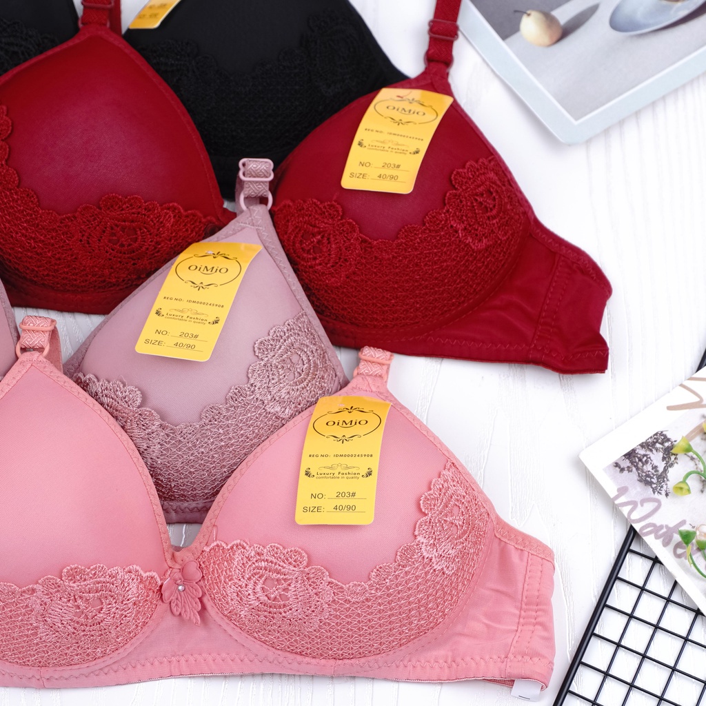 IL - BRA Wanita BH Motif Halus Premium / BH Wanita OIMIO Tanpa Kawat Busa Tebal Kualitas Premium AA930