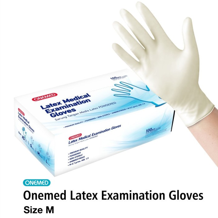 Sarung Tangan Latex Onemed Exam Glove Putih Box isi 100 - M OJ2